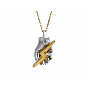 PENDANT by LUCAS PLUS NYC Hand Of Zeus Lightning Bolt Necklace Gold Silver Mens